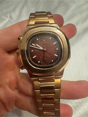 Lucky Fours Gold-Tone Men's Chronograph Watch with Brown Dial
